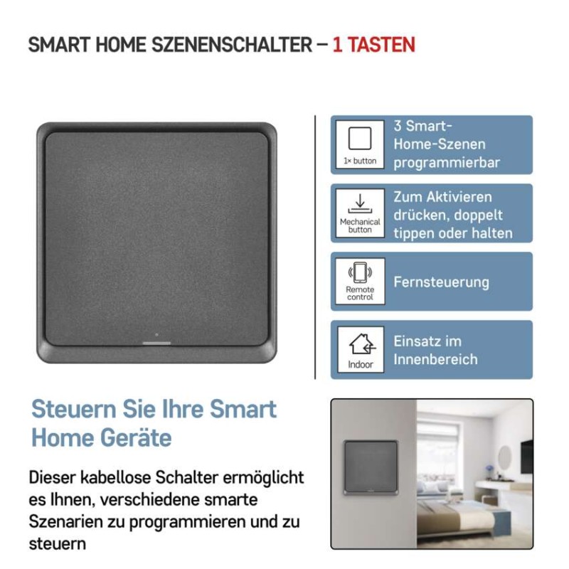 GoSmart Portabler Szenenschalter IP-2001ZB, ZigBee 3.0, 1 Taste