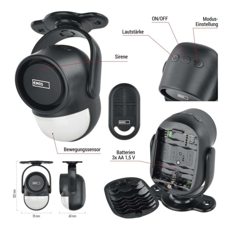 Alarm mit Bewegungsmelder EM‑125L PROTECTOR