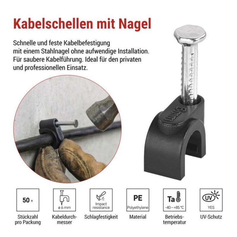 Kabelschelle 6 mm, schwarz, 50 Stk