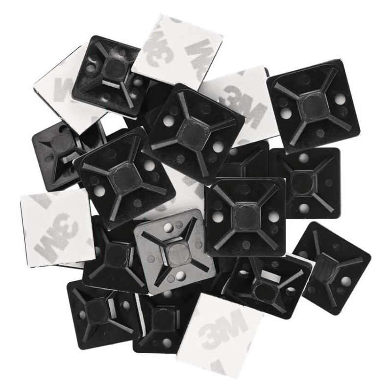 Samolepicí příchytka stahovacího pásku 20×20 mm, černá, 25 ks