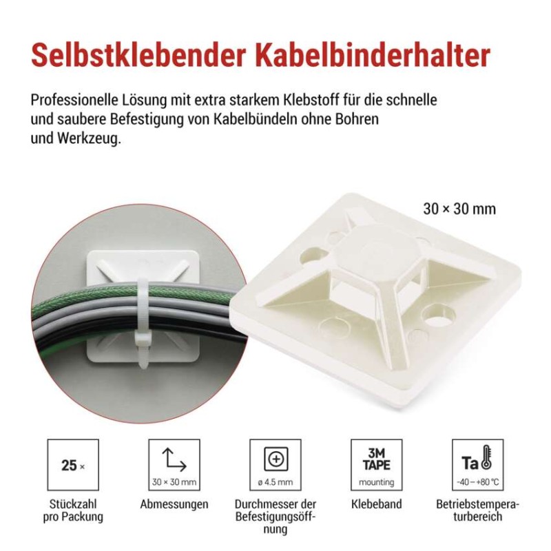 Selbstklebende Basis 30×30, weiss, 25 Stk