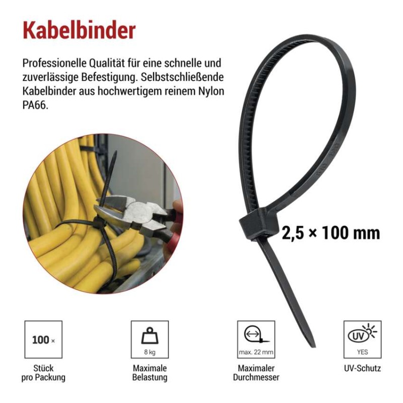 Kabelbinder 100×2,5, schwarz, 100 Stk