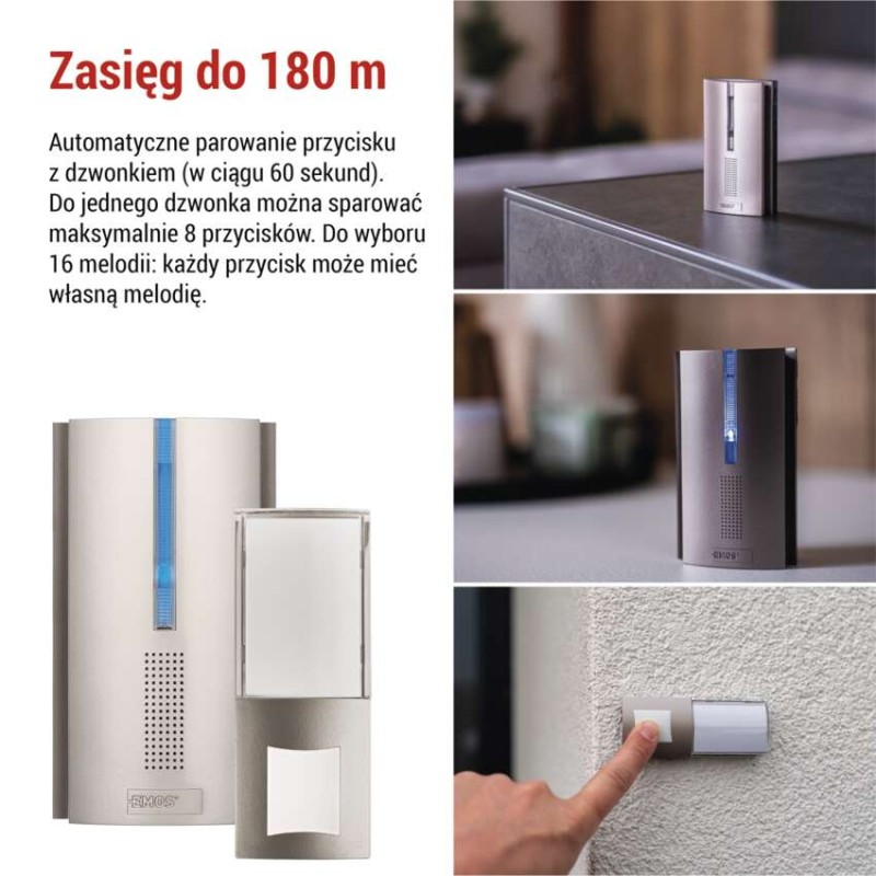 Dzwonek bezprzewodowy DC, 3× AA, repeater