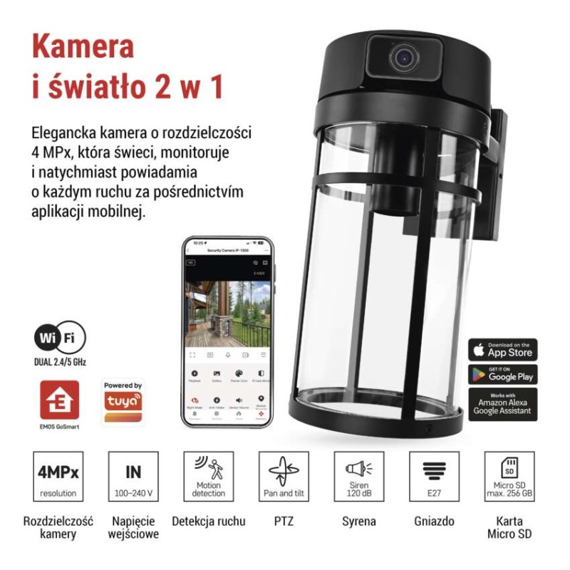 GoSmart Zewnętrzna kamera obrotowa IP-1300 LANTERN z WiFi i lampą, czarna