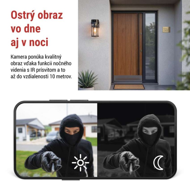 GoSmart Vonkajšia otočná kamera IP-1300 LANTERN s WiFi a svetlom, čierna