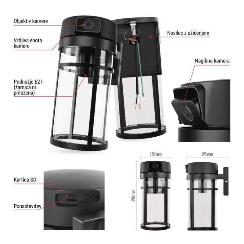 GoSmart Zunanja vrtljiva kamera in svetilo IP-1300 LANTERN, z WiFi, črna