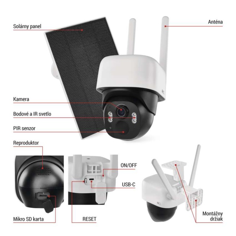 GoSmart Vonkajšia batériová kamera IP-1200 WASP s WiFi a solárnym panelom