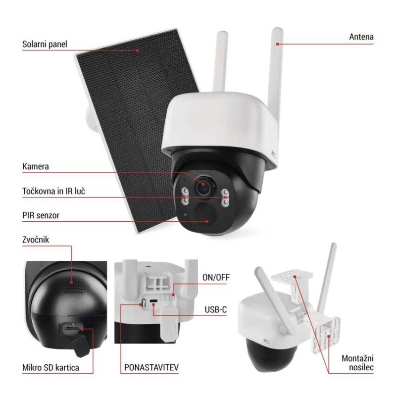 GoSmart Zunanja baterijska kamera IP-1200 WASP z WiFi in solarnim panelom