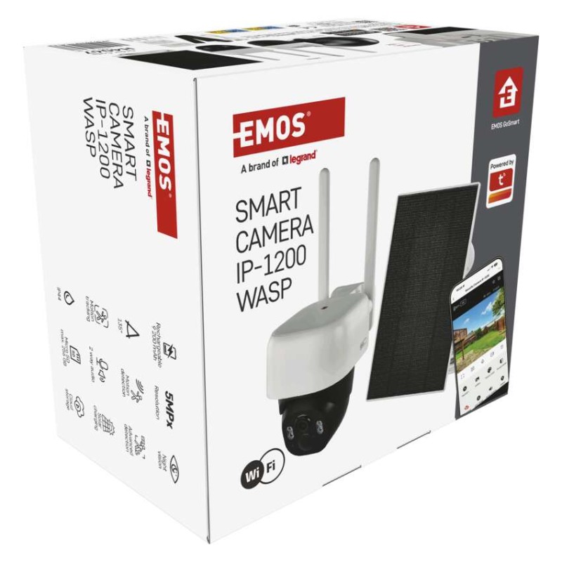 GoSmart Kamera zewnętrzna IP-1200 WASP z WiFi, akumulatorem i panelem solarnym