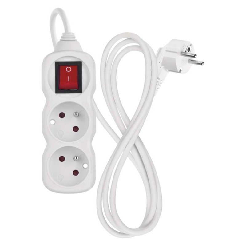 Prodlužovací kabel 1,4 m / 2 zásuvky / s vypínačem / bílý / PVC / 1 mm2