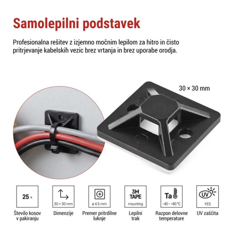 Samolepilna podlaga 30×30, črna, 25 kos