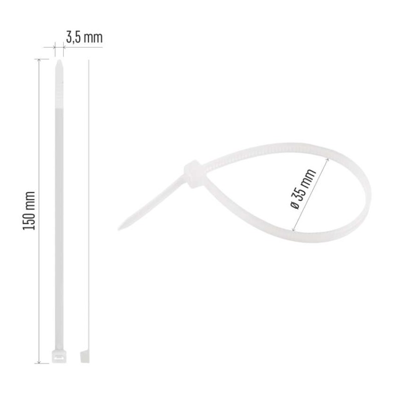 Kabelbinder 150×3,5, weiss, 100 Stk