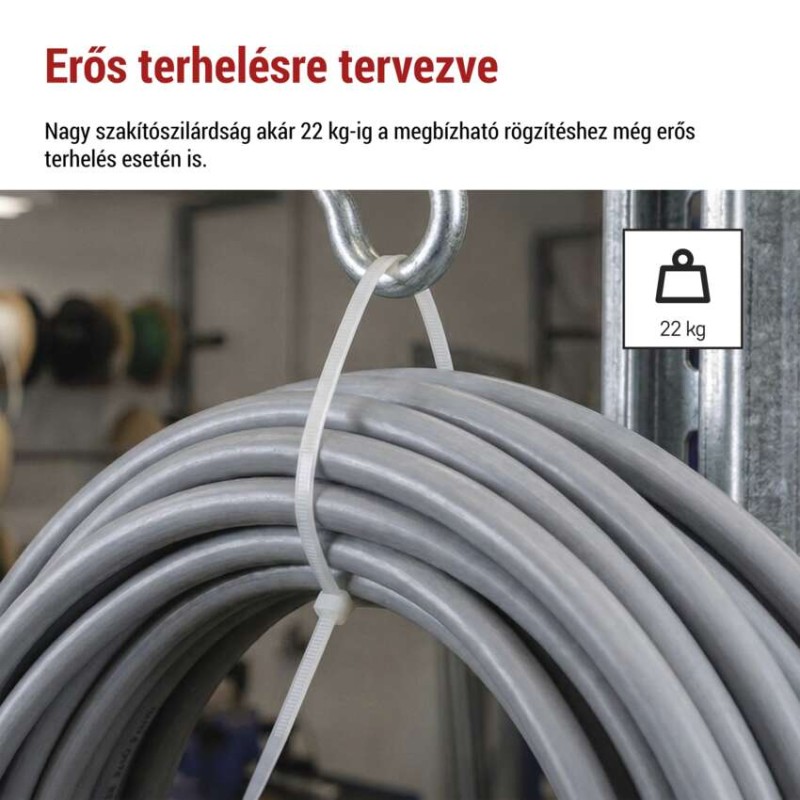 Kábelkötöző 200×4,8, fehér, 100 szt