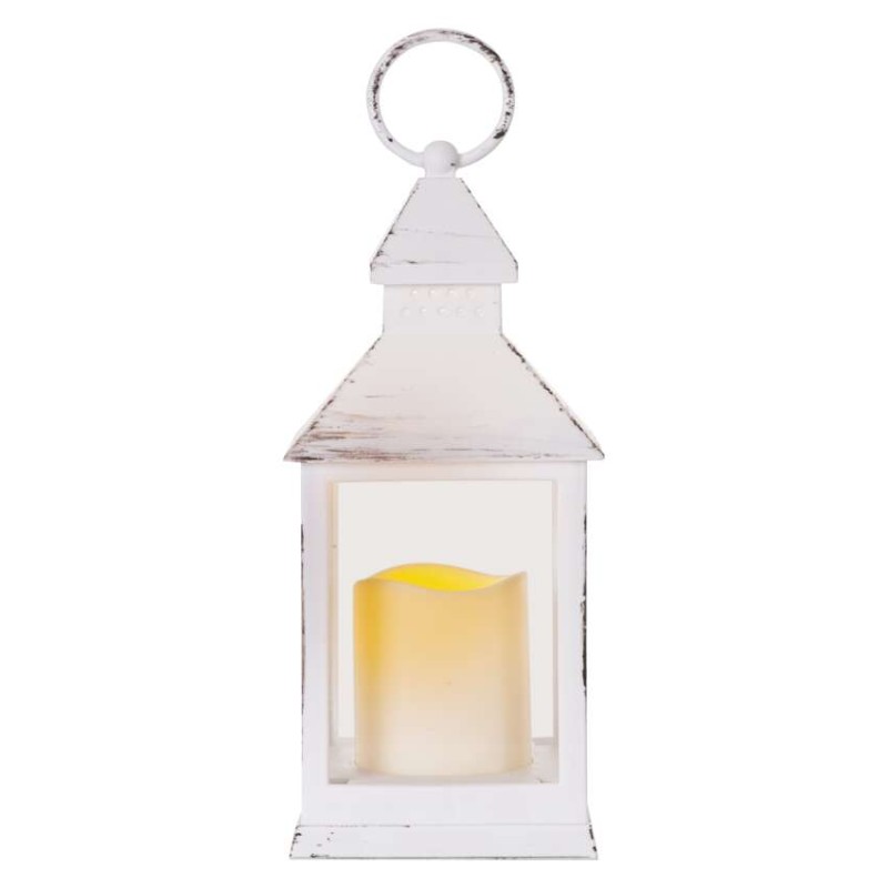 LED dekoracija – laterna antik bela utripajoča, 3x AAA, notranja, vintage, časovnik