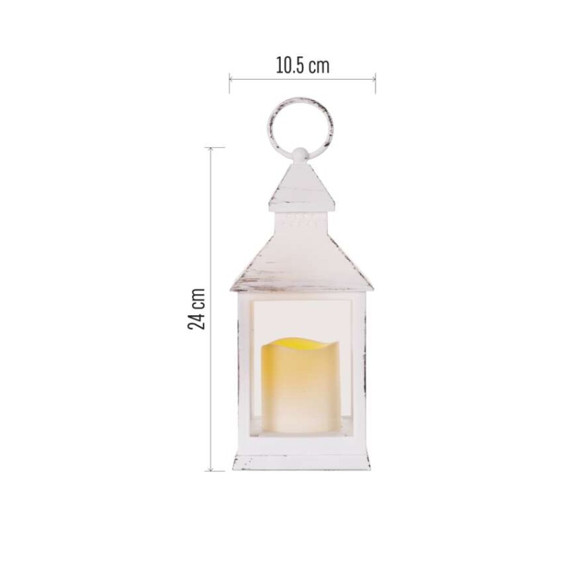 LED dekoracija – laterna antik bela utripajoča, 3x AAA, notranja, vintage, časovnik