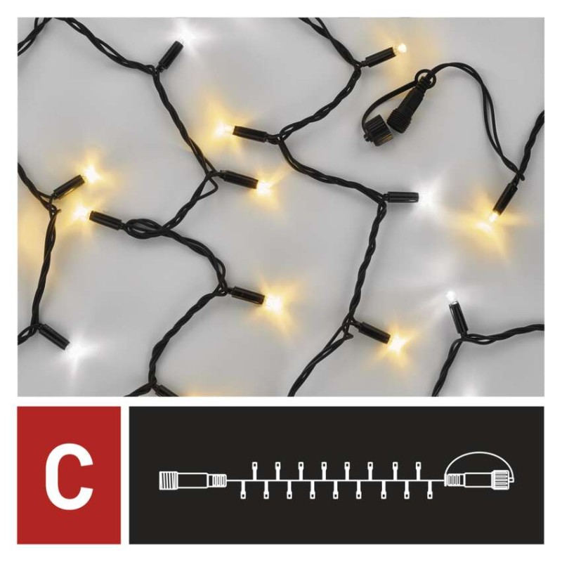 Oświetlenie łączone Profi - łańcuch 100LED 10m, ciepła biel+zimna biel miga, czarny