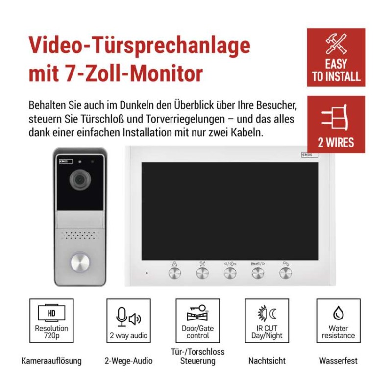 EM-04Z 2WIRE Heim-Video-Türsprechset mit WiFi