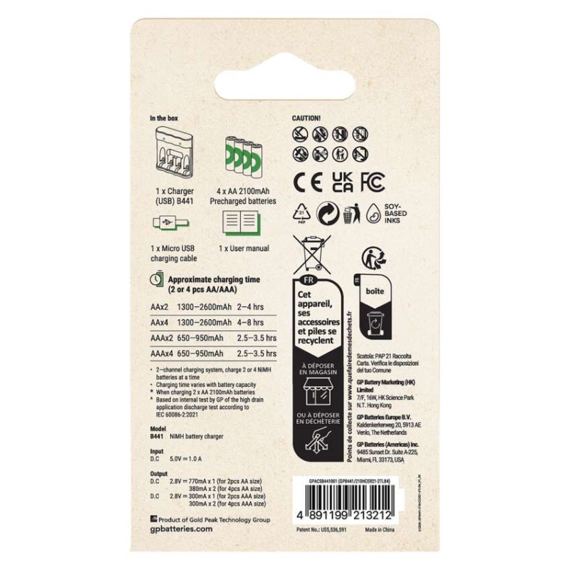 GP polnilec baterij Eco E441 + 4× AA GP ReCyko 2100