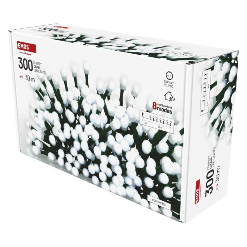 LED Weihnachtslichterkette Cherry – Kugeln, 30 m, Außen und Innen,kaltweiß,Programme,Timer