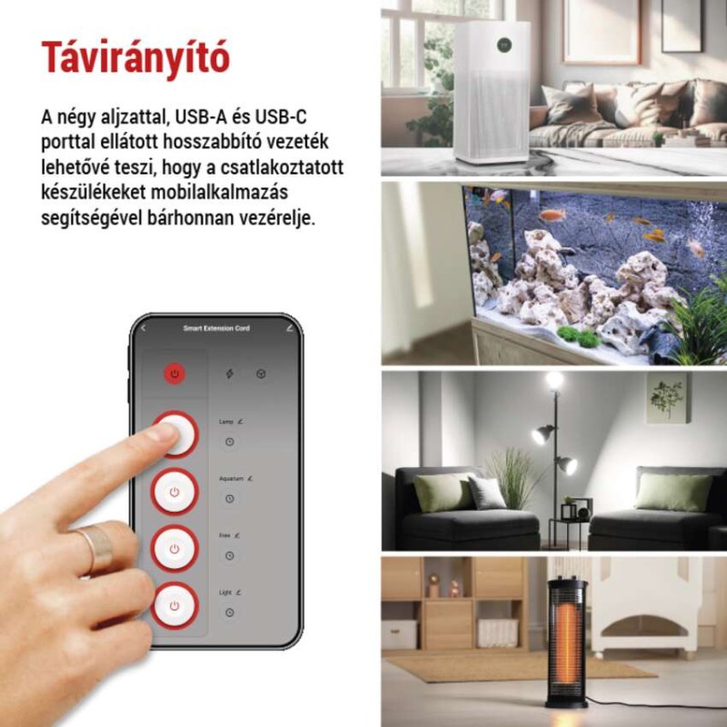 GoSmart hosszabbító 2 m / 4 aljzat / kapcsolós / USB / fehér-fekete / PVC / 1,5 mm2