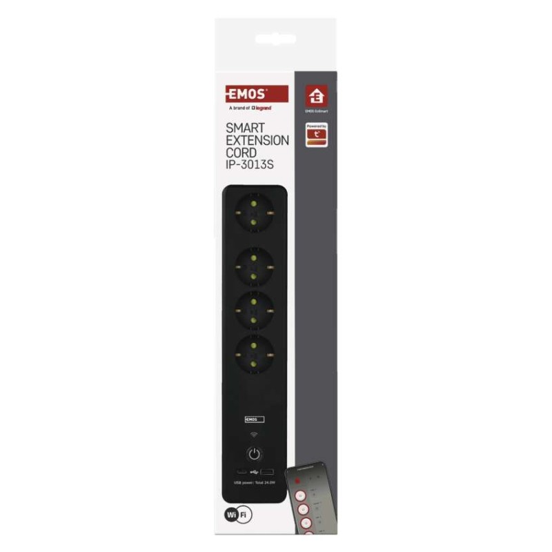GoSmart hosszabbító 2 m / 4 aljzat / kapcsolós / USB / fehér-fekete / PVC / 1,5 mm2