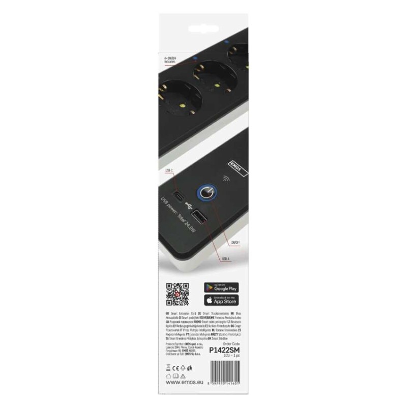 GoSmart hosszabbító 2 m / 4 aljzat / kapcsolós / USB / fehér-fekete / PVC / 1,5 mm2