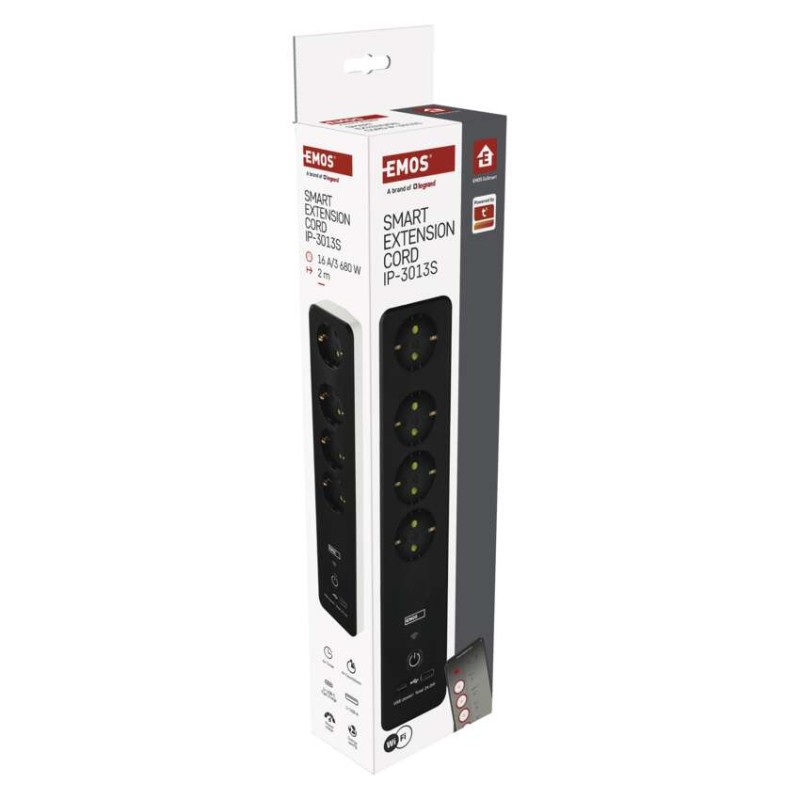 GoSmart hosszabbító 2 m / 4 aljzat / kapcsolós / USB / fehér-fekete / PVC / 1,5 mm2