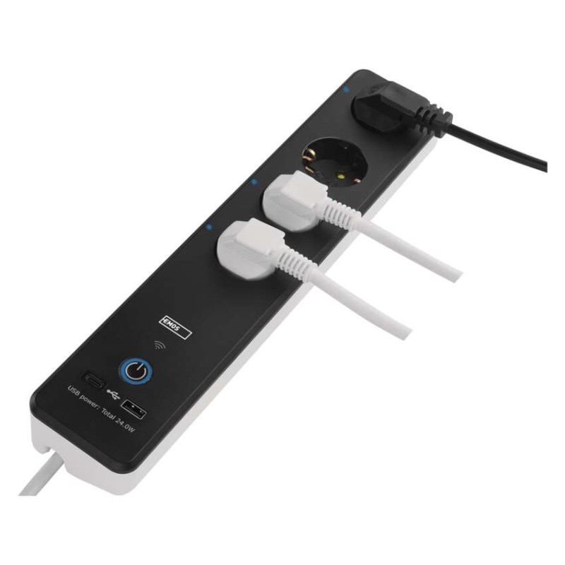 GoSmart hosszabbító 2 m / 4 aljzat / kapcsolós / USB / fehér-fekete / PVC / 1,5 mm2