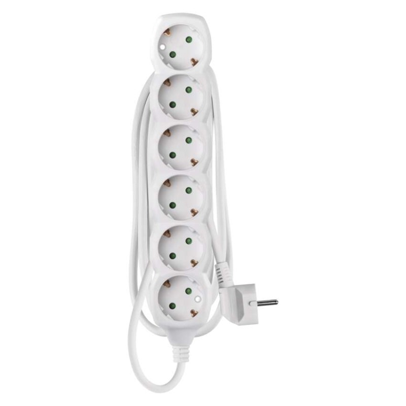 Pagarinātājs 1,4 m / 6 kontaktligzdas / balts / PVC / 1 mm2