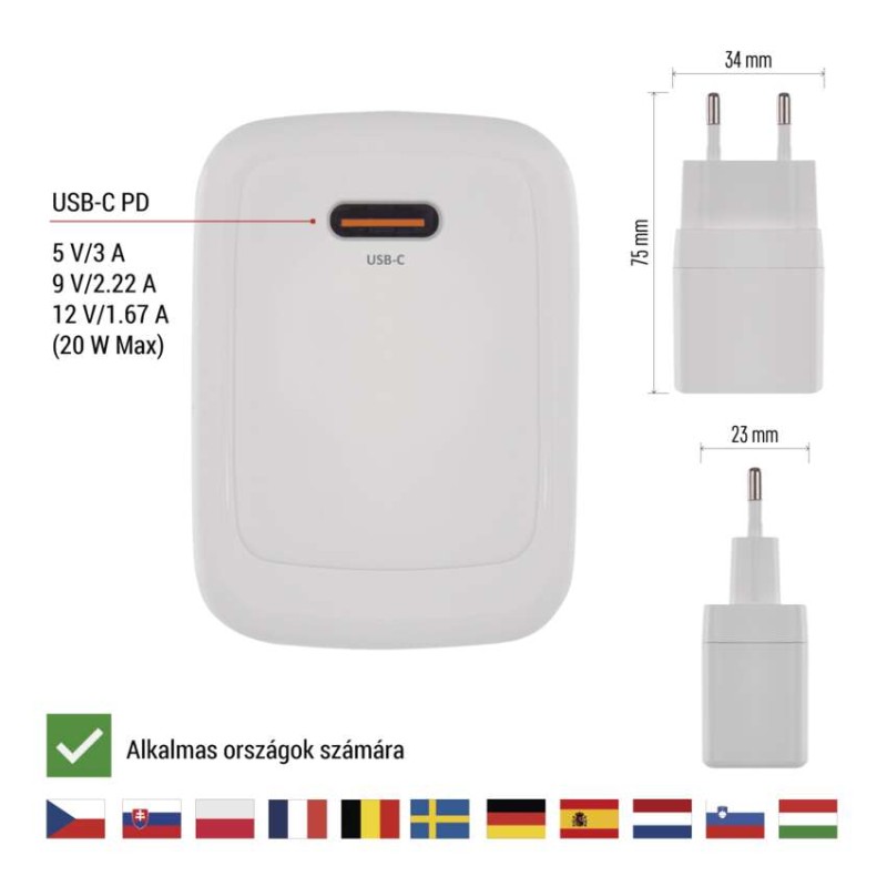 EMOS Univerzális USB töltő GaN PD 20 W max.