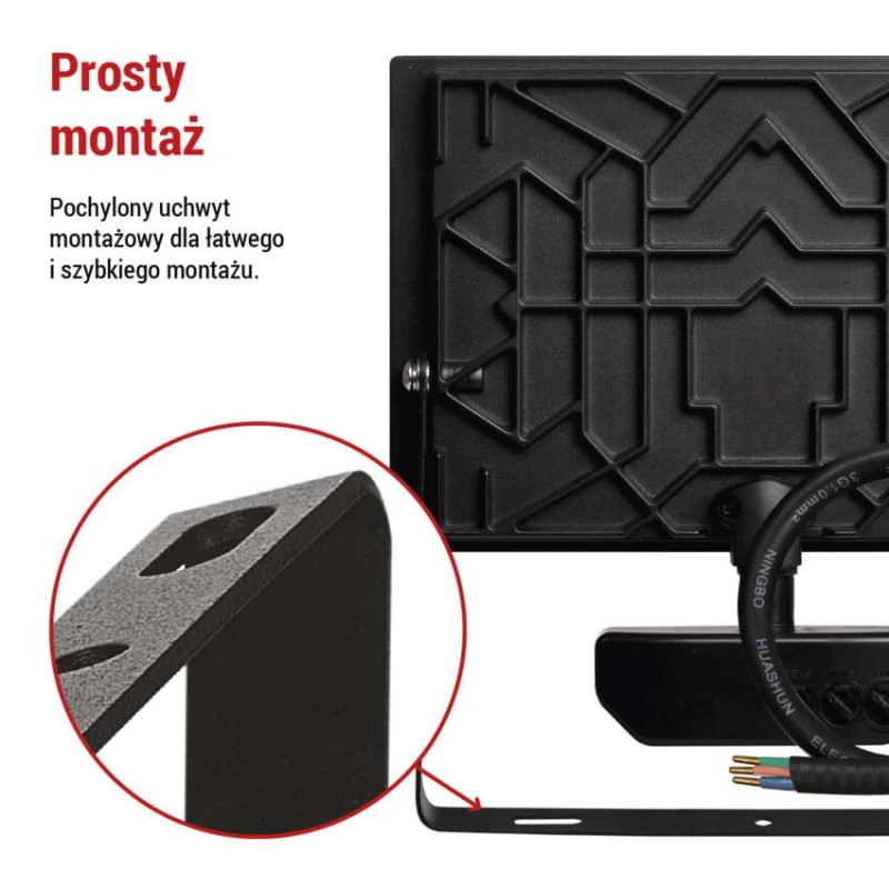 Naświetlacz LED TAMBO z czujnikiem PIR, 50 W, 5000 lm, czarny