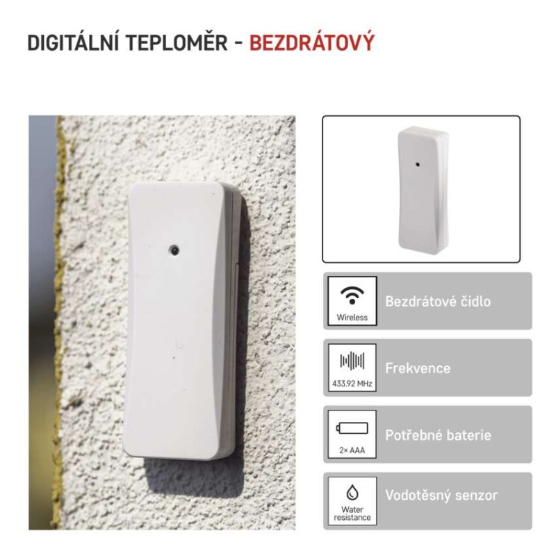 Digitální teploměr, bezdrátové čidlo E0129