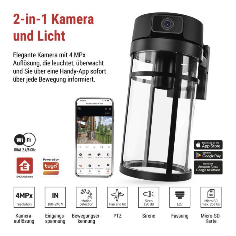 GoSmart Rotierende Outdoor IP Kamera mit WiFi und Licht IP-1300 LANTERN, schwarz