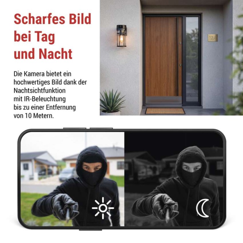 GoSmart Rotierende Outdoor IP Kamera mit WiFi und Licht IP-1300 LANTERN, schwarz