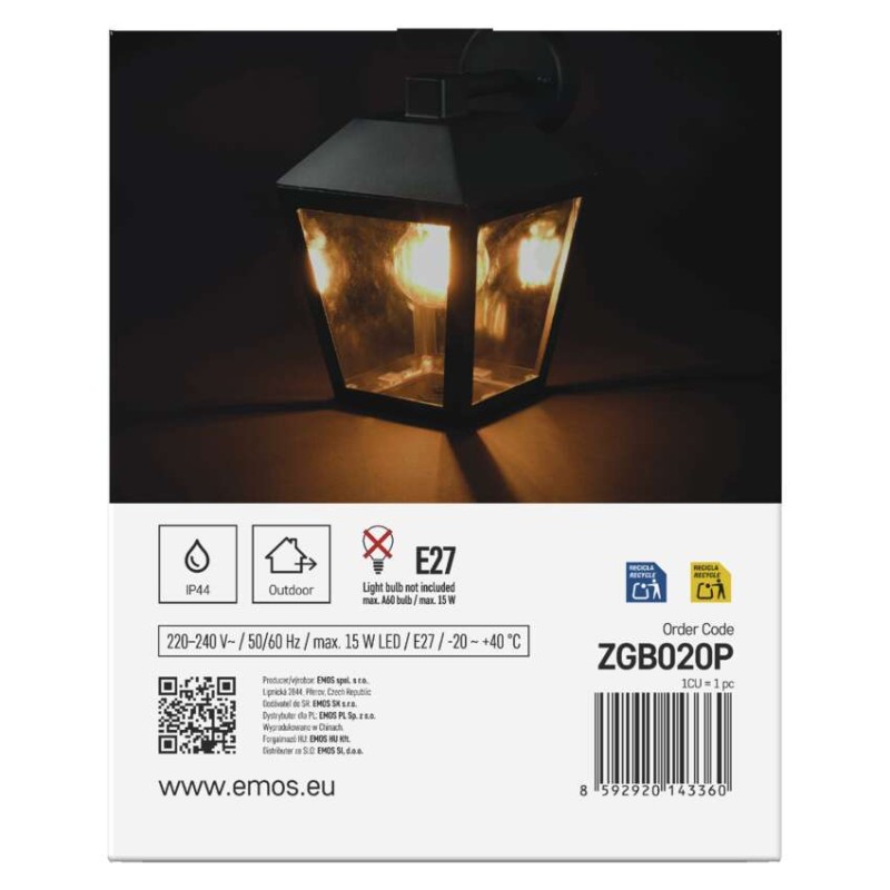Lampa naścienna Garden ADENIA 24,5cm, na żarówkę E27 max 15W, IP44