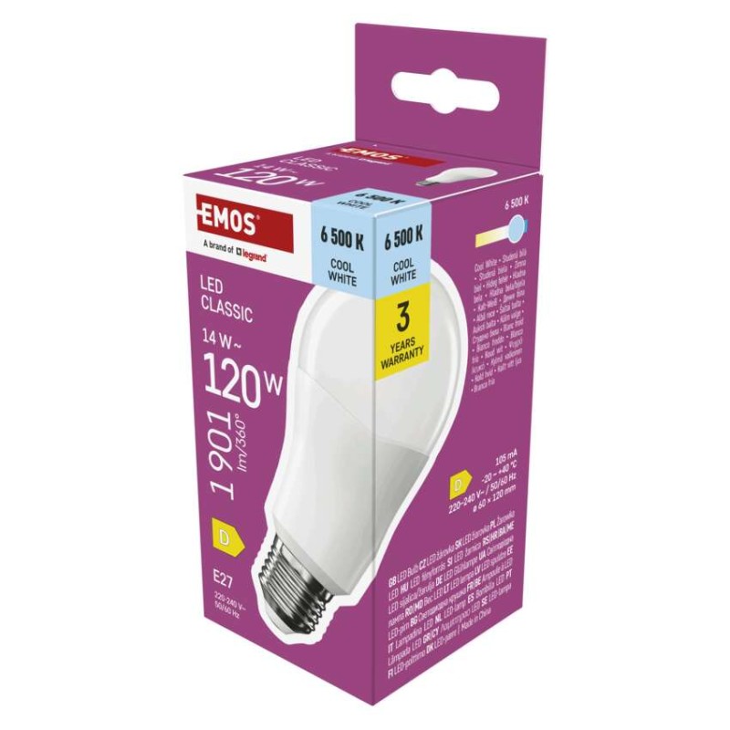 LED žárovka Classic A60 / E27 / 14 W (120 W) / 1901 lm / studená bílá