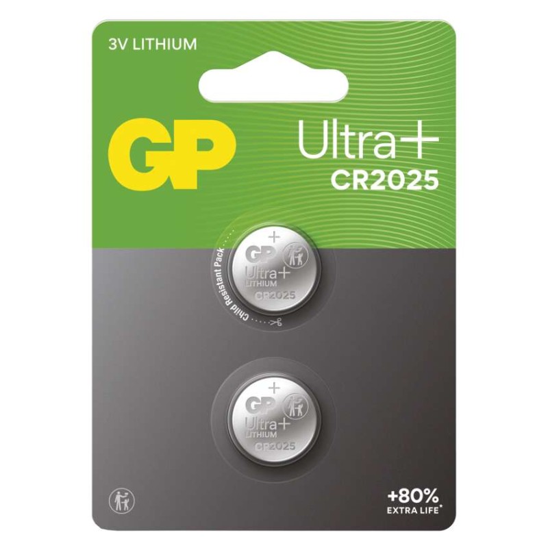 Lithiová knoflíková baterie GP Ultra plus CR2025, 2 ks
