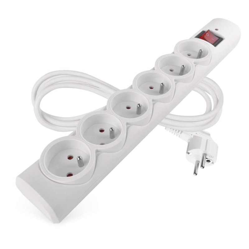 Přepěťová ochrana – 6 zásuvek, 1,5 m, bílá
