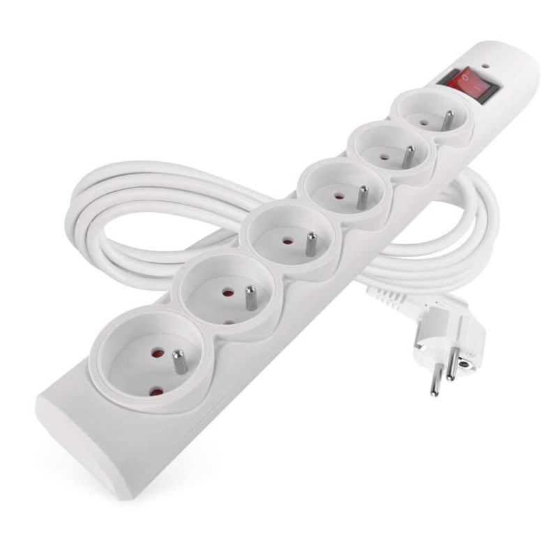 Přepěťová ochrana – 6 zásuvek, 3 m, bílá