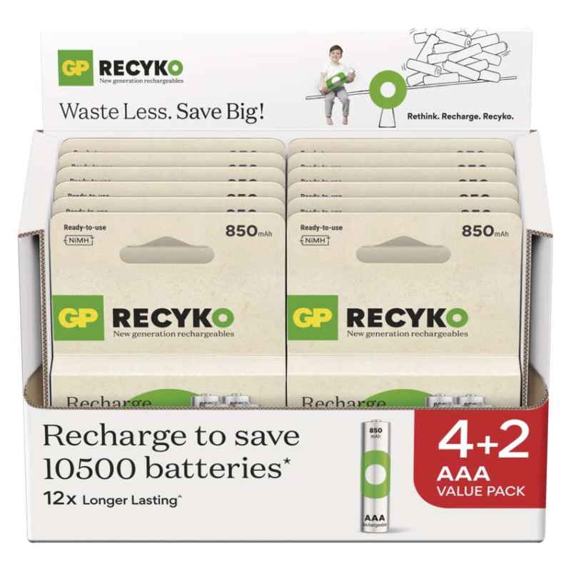 Nabíjecí baterie GP ReCyko 850 AAA (HR03), 6 ks
