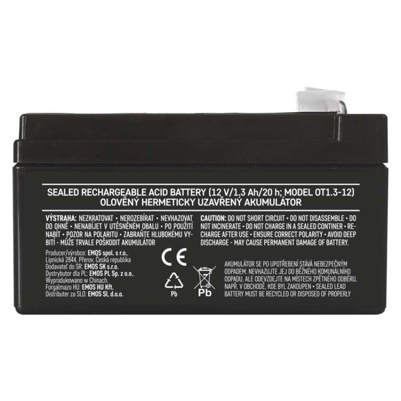 Bezúdržbový olověný akumulátor 12 V/1,3 Ah, faston 4,7 mm