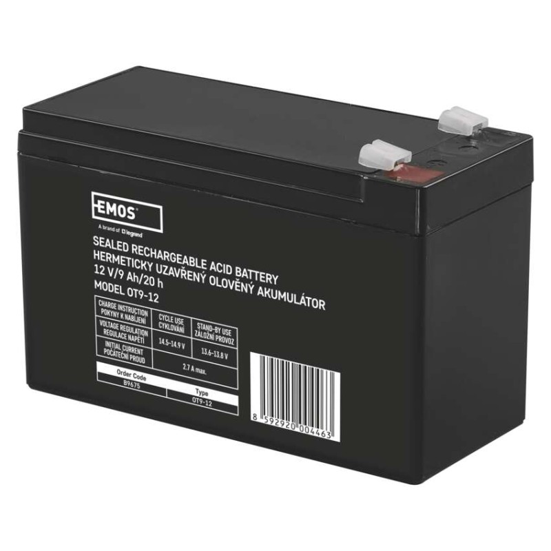 Bezúdržbový olověný akumulátor 12 V/9 Ah, faston 6,3 mm