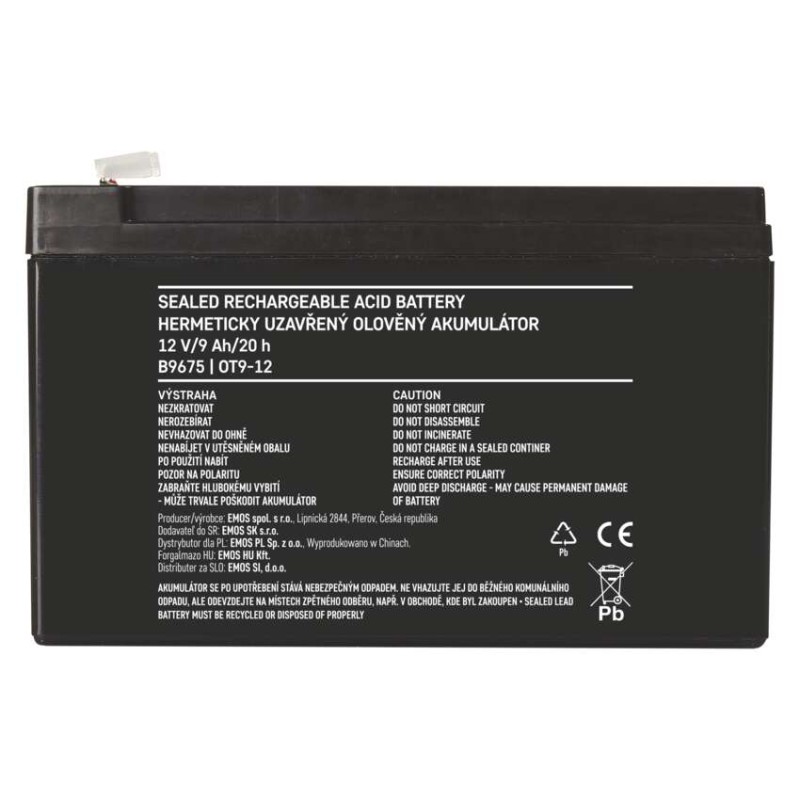 Bezúdržbový olověný akumulátor 12 V/9 Ah, faston 6,3 mm