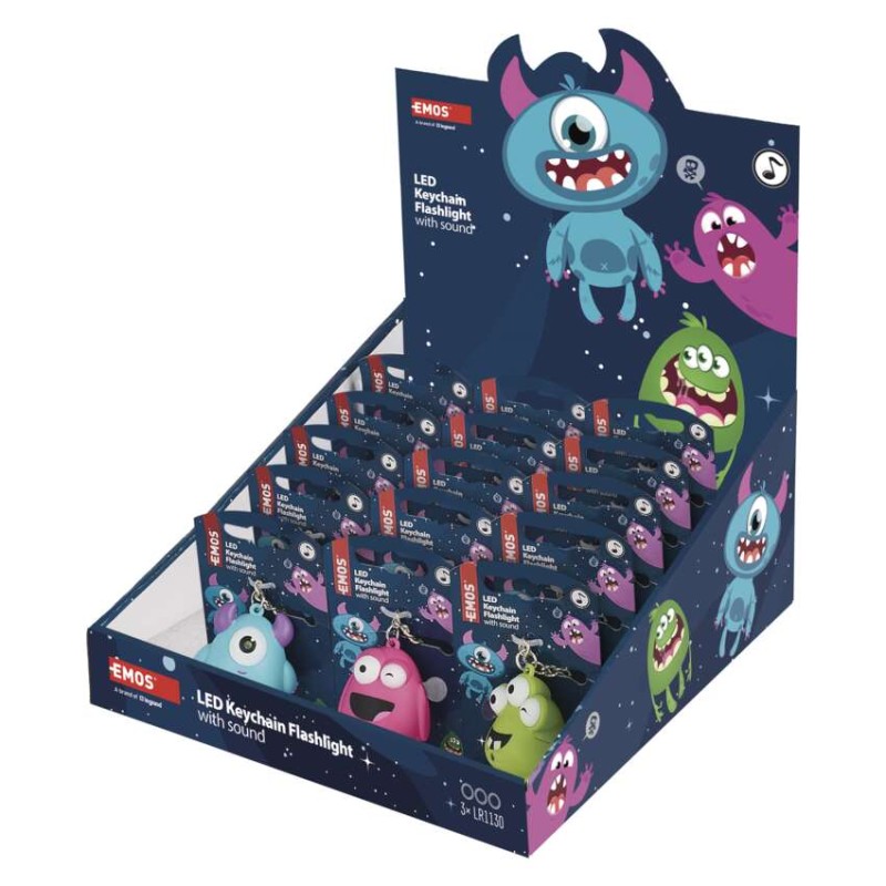 LED klíčenka - příšerky se zvukem, 18 ks, display box