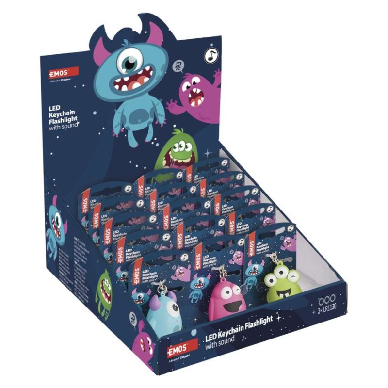 LED klíčenka - příšerky se zvukem, 18 ks, display box