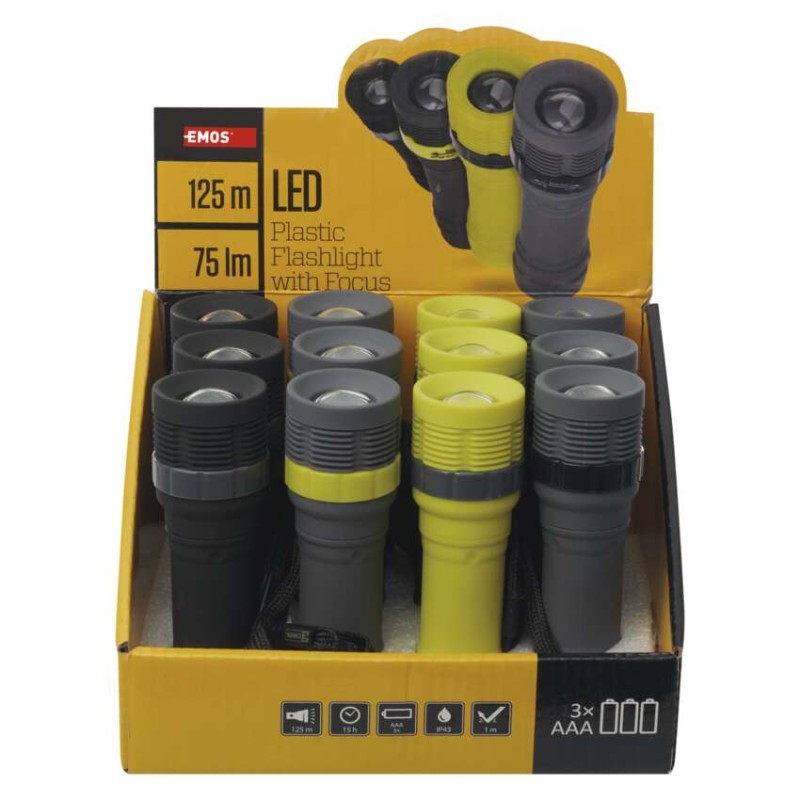 LED ruční svítilna P4703, 75 lm, 3× AAA, fokus, 12 ks, display box
