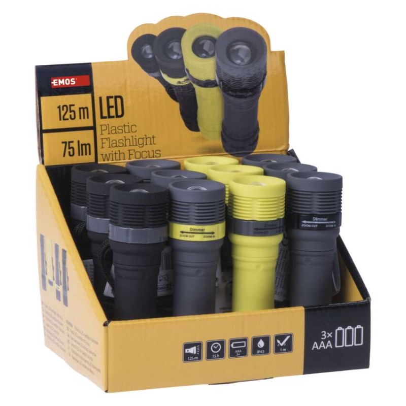 LED ruční svítilna P4703, 75 lm, 3× AAA, fokus, 12 ks, display box