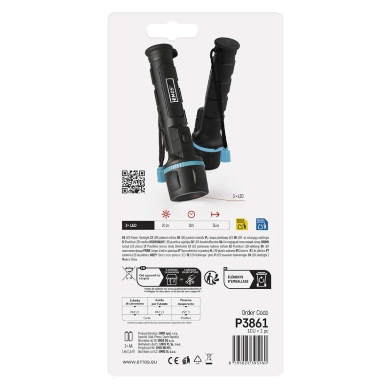 LED ruční gumová svítilna P3861, 20 lm, 2× AA