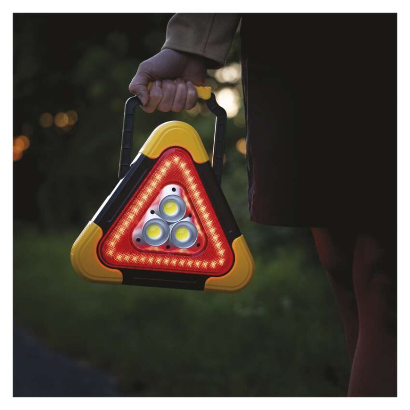 LED varovný trojúhelník, nabíjecí, COB LED + červená LED