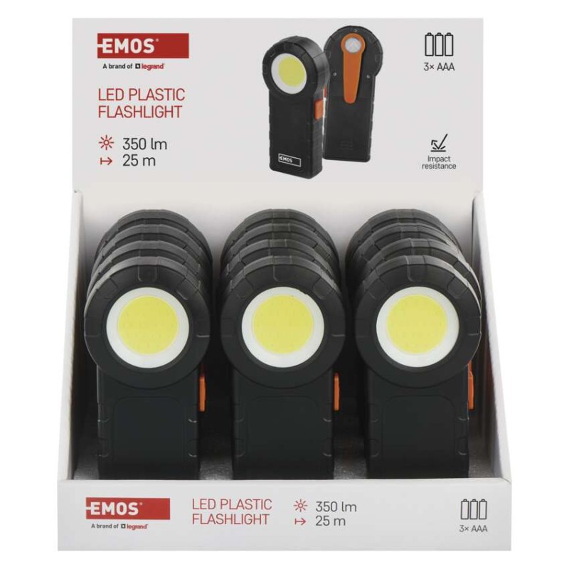 COB LED svítilna  plastová, 3× AAA